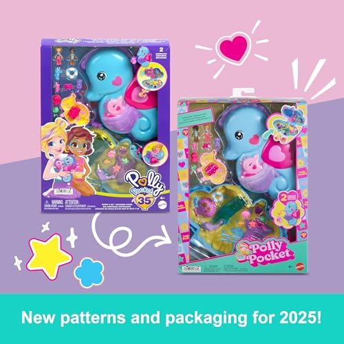 POLLY POCKET™ BABAM VE BEN™ denizatı çanta Polly Babam ve Ben denizatı çanta, 2 mikro bebek, evcil hayvanlar ve 13 aksesuar, 2'si 1 arada çanta ve oyuncak ile Shani HWP03
