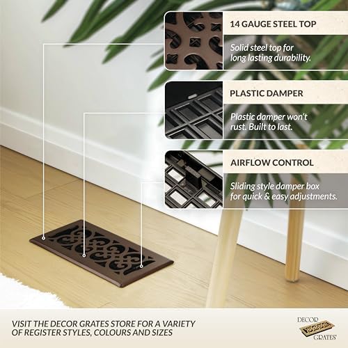 Decor Grates 4-inç 10 inç kaydırma Floor Register, Kahverengi, SPH410-RB - Görsel 2