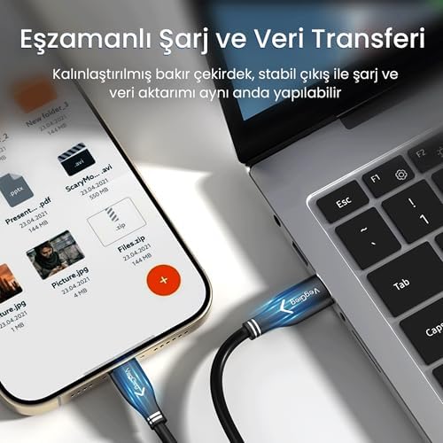 Alternative view of USB 3.0 to Type-C 60W 10Gbps Data ve Şarj Kablosu 1 Metre