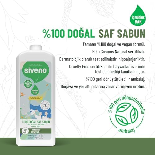 Alternative view of Siveno %100 Doğal Sıvı Kastil Sabun Yağlı Yoğun Nemlendirici Arındırıcı Bitkisel Vegan 1000 ml