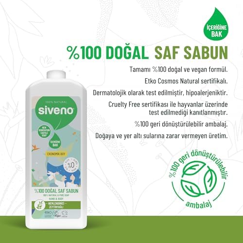 Alternative view of Siveno%100 Doğal Sıvı Kastil Sabun Zeytinyağlı Yoğun Nemlendirici Arındırıcı Bitkisel Vegan 1000 ml