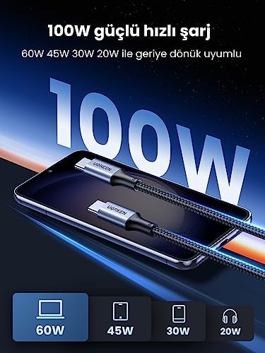 100W USB C Kablosu PD3.0 Hızlı Şarj Kablosu PPS 15 Pro Max MacBook Pro M2 MacBook Air M2 Galaxy S25 Ultra ile uyumludur. (3m)