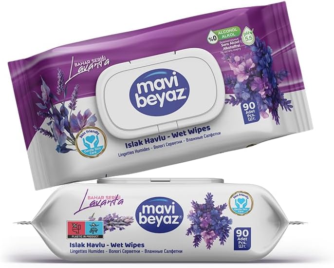 Alternative view of Mavi Beyaz Islak Havlu Çiçek Seri Lavanta 90 Lı