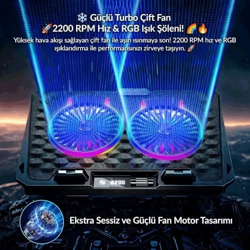 Alternative view of Odin RGB Işıklı Gaming 2200RPM Çift Fan LED Display Laptop Notebook Soğutucu Stand