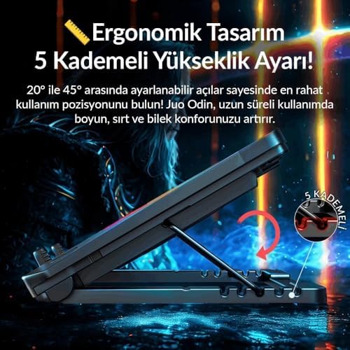 Odin RGB Işıklı Gaming 2200RPM Çift Fan LED Display Laptop Notebook Soğutucu Stand - Görsel 3