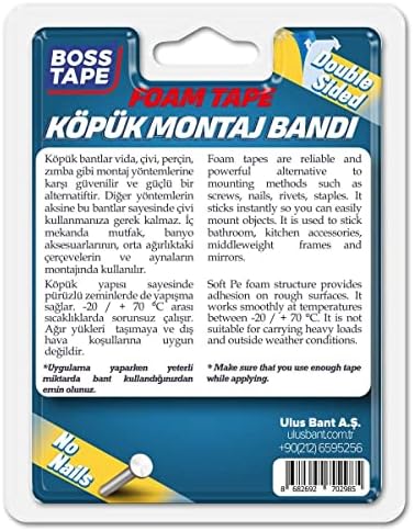 Tape Çift Tarafli Köpük Aksesuar Montaj Bandi 15 kg, 19 mm x 2 Metre Boyut