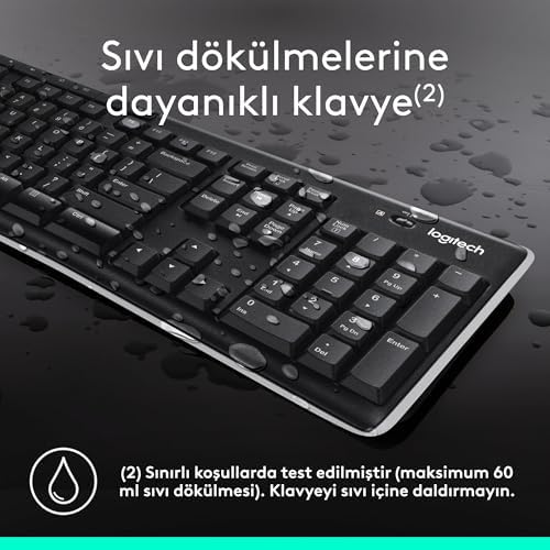 K270 Kablosuz Klavye, Tuş Takımı, Sıvı Dökülmesine Dayanıklı, 10 m Kullanım Mesafesi, Türkçe Q Klavye, Siyah - Görsel 2