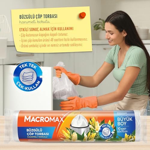 Büzgülü Çöp Torbası Büyük Boy (65x70cm) Hanımeli Kokulu 10 Adet Süper Ekonomik Paket
