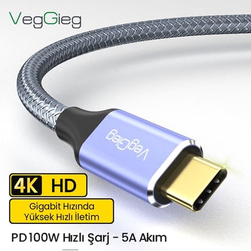 USB 3.1 Type-C PD 100W 5A 10Gbps 4K 60Hz Destekli Kablo 1 Metre