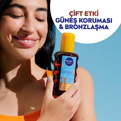 Sun SPF30 Koruma & Bronzluk Güneş Yağı Spreyi (200 ml), Doğal Pro-Melanin Özleri ile Doğal Bronzluk, Yüksek Güneş Koruması, Bronzlaştırıcı ve Güneş Koruyucu Güneş Kremi