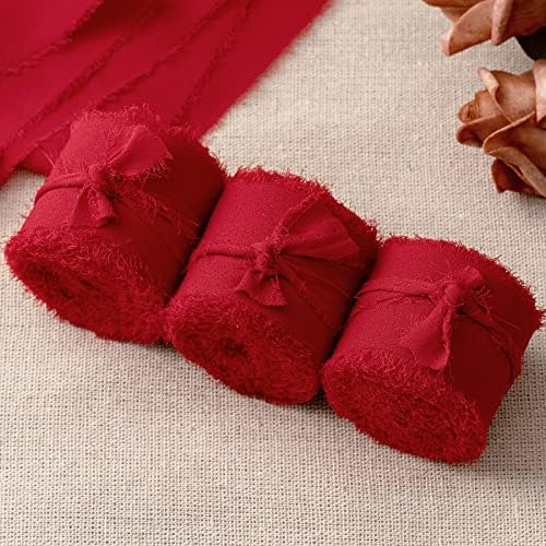 Alternative view of Sevgililer Günü Kurdelesi, 3 Rulo Kırmızı Şifon Kurdele, Noel için 3,8 cm x 7Yd Hediye Şerit Seti, Düğün Dekoru, Düğün Davetiyeleri, Buket Sarma, Çiçek Buketi, Gelin Buketleri, Kendin Yap El