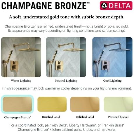 Alternative view of Faucet Saylor 17 Serisi Altın Duş Vanası Trim Kiti, H2Okinetic Duş Başlığı, Delta Duş Sistemi, Duş Bataryası Seti, Duş Başlığı ve Kulp, Şampanya Bronz T17235-CZ (Valf Dahil Değildir)
