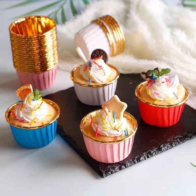 Alternative view of 25li Muffin Kalıbı - kalıpları, Su Geçirmez ve Yağ Geçirmez Pişirme Kağıtları, Ev veya Parti İçin Alüminyum Folyo Pişirme Kek Kapları - Mavi-Altın