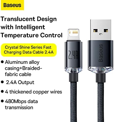 Crystal Hızlı Şarj Kablosu, Lightning – 1.2m, Uyumlu, Güçlendirilmiş Yapı, Dayanıklı ve Hızlı Veri Aktarımı, Siyah
