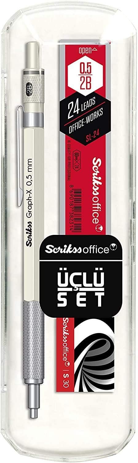 Alternative view of Office Graphx 3'lü Set Mekanik Kurşun Kalem Silgi Min Beyaz 0.5 Mm