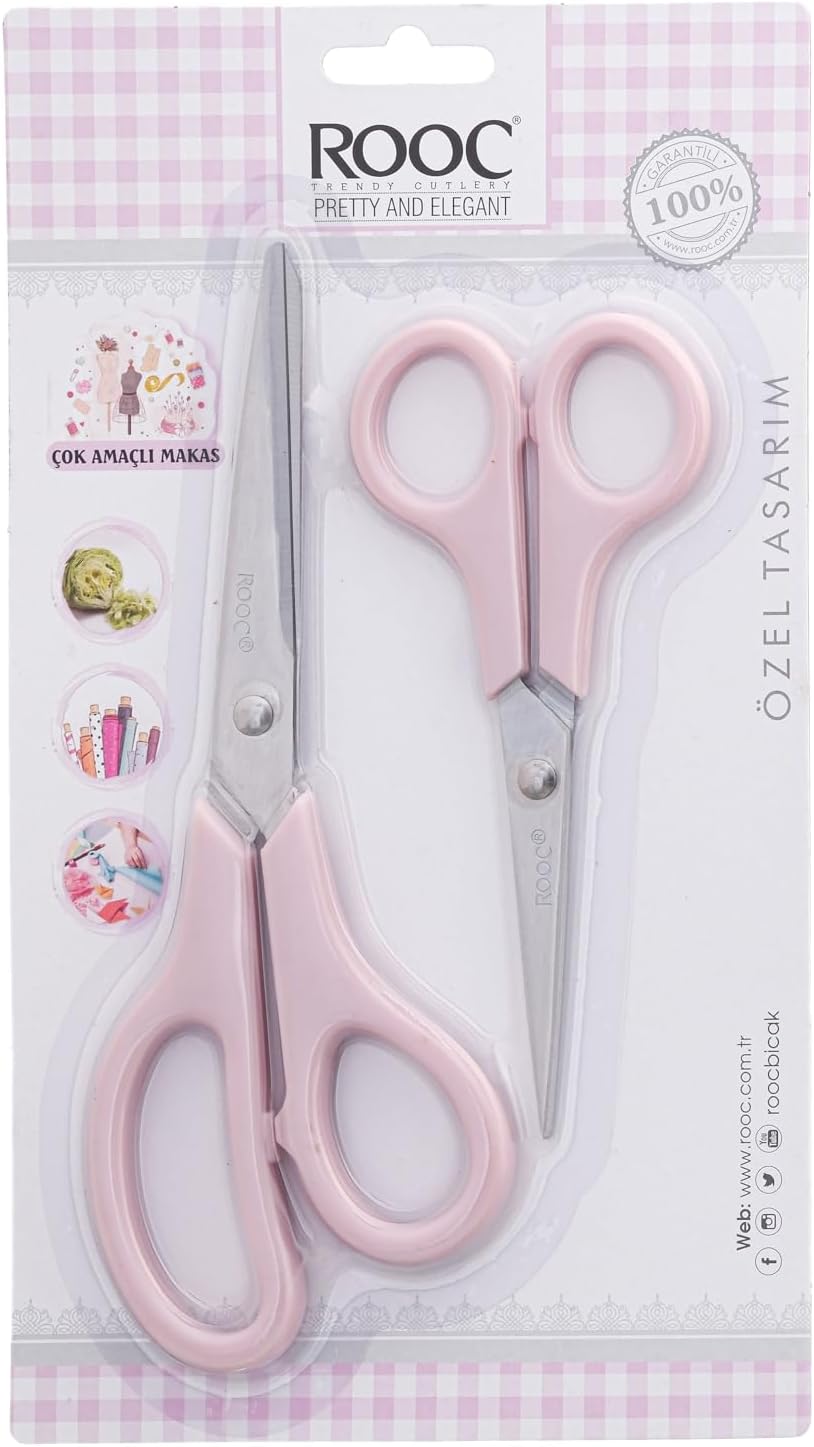Premium Serisi Ergonomik Saplı Çelik Gıdaya Temasa Uygun 2'li Mutfak Makası, Pembe