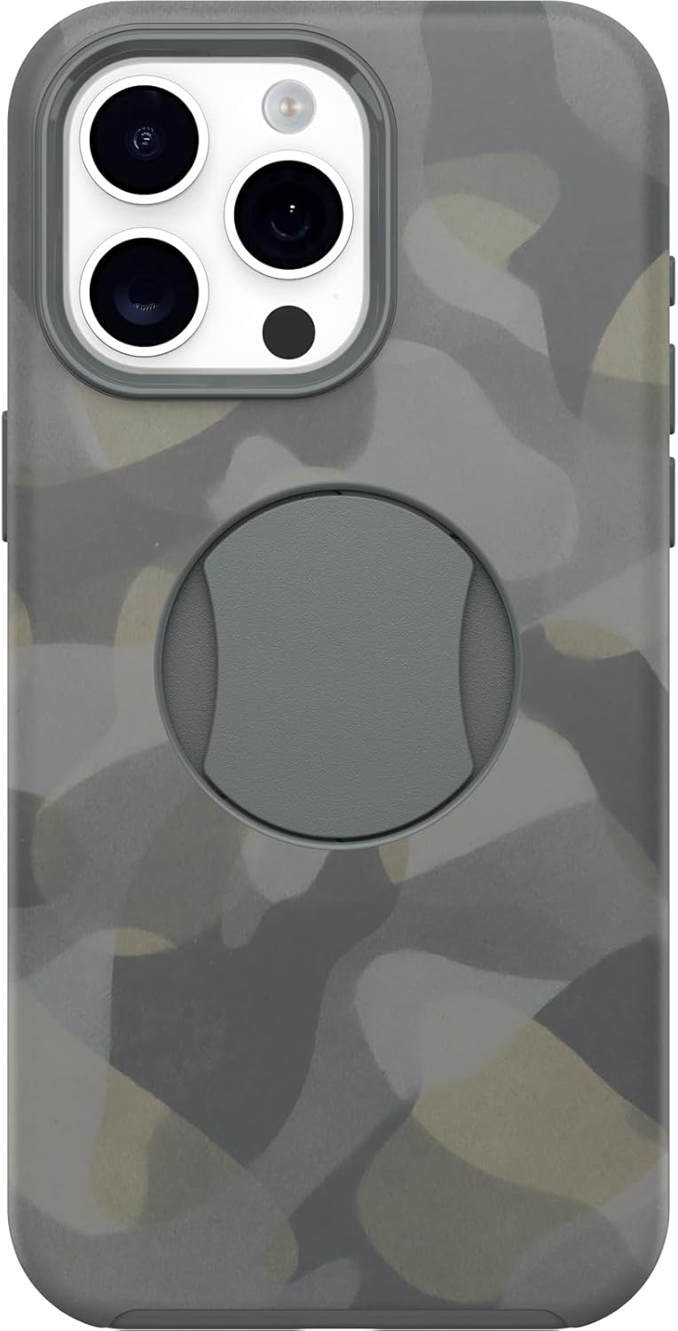 15 Pro MAX (Sadece) OtterGrip Simetri Serisi Kılıf - DEMİR CAMO (Gri), dahili tutuş, şık kılıf, MagSafe'e oturur, yükseltilmiş kenarlar kamera ve ekranı korur - Görsel 3