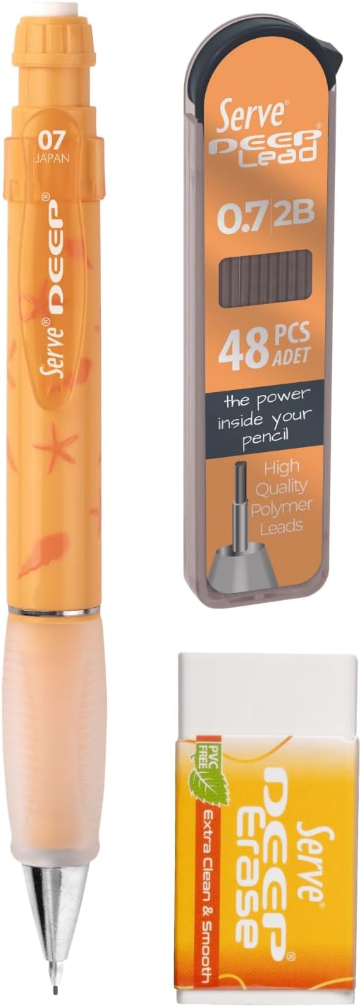 Doğa Desenli Deep Kalem, Deep Silgi ve Deep Min, 0.7 mm, Hardal Sarısı