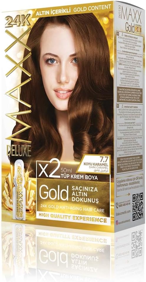 Alternative view of serisi 24K Altın Parçacıklı Serum ile 1 Kutu 2 x 50 ml ve Geliştiriciler Saç Boyası (KOYU KARAMEL 7.7)