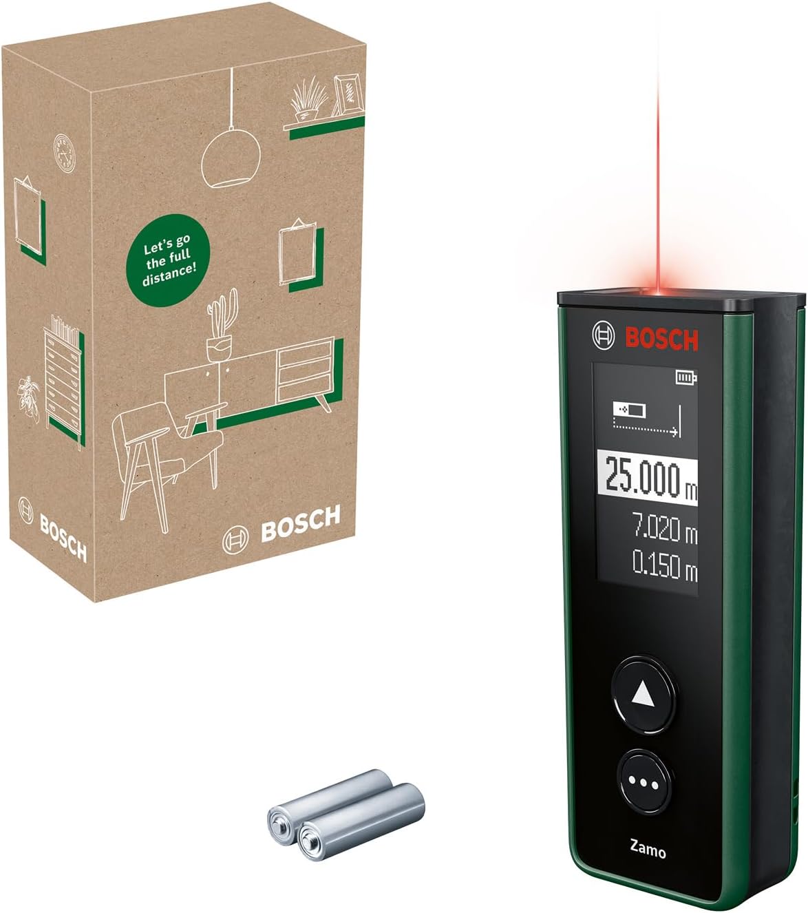 Home & Garden Zamo Lazerli Uzaklık Ölçer (25m Çalışma Alanı, 4 sn. Ölçme Süresi, 2 x AA Pil, Karton Kutu)