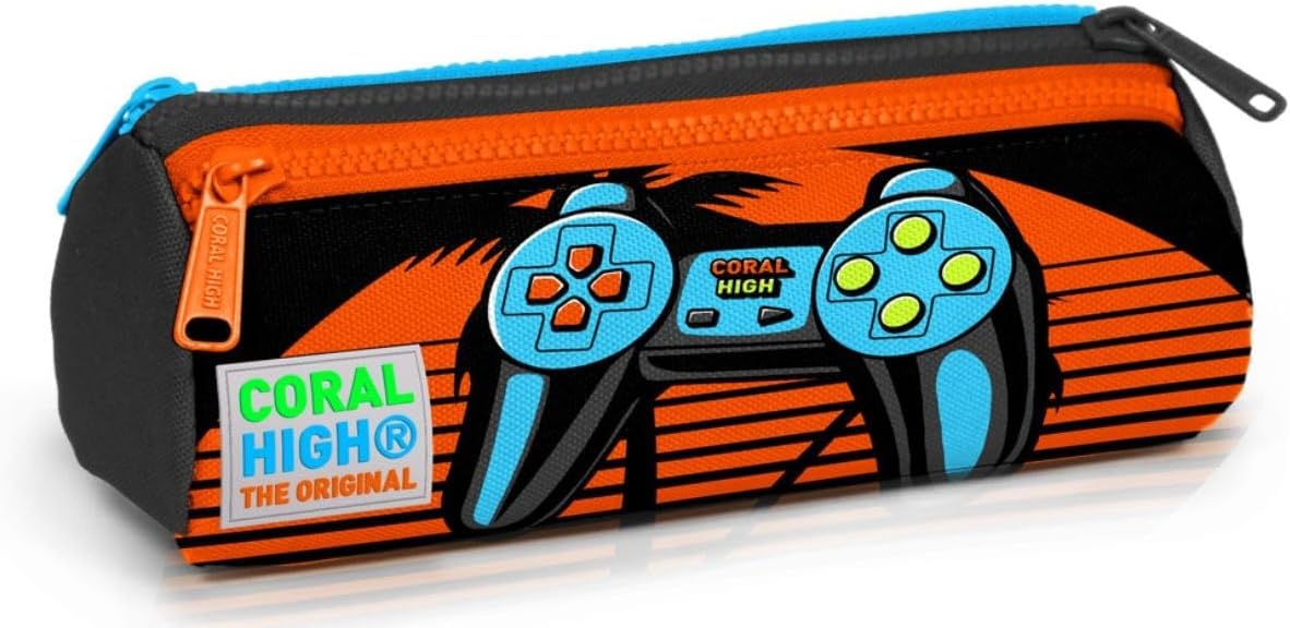 Siyah Turuncu Gamers Üç Bölmeli Kalem Çantası -Erkek Çocuk