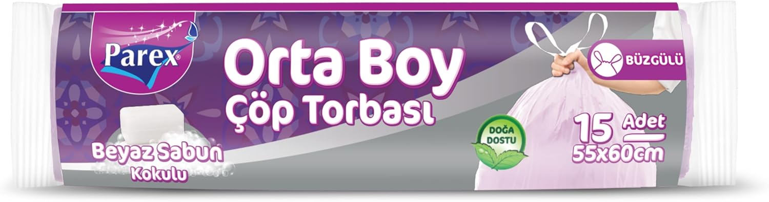 Büzgülü Çöp Torbası Beyaz Sabun Kokulu Orta Boy 15'li