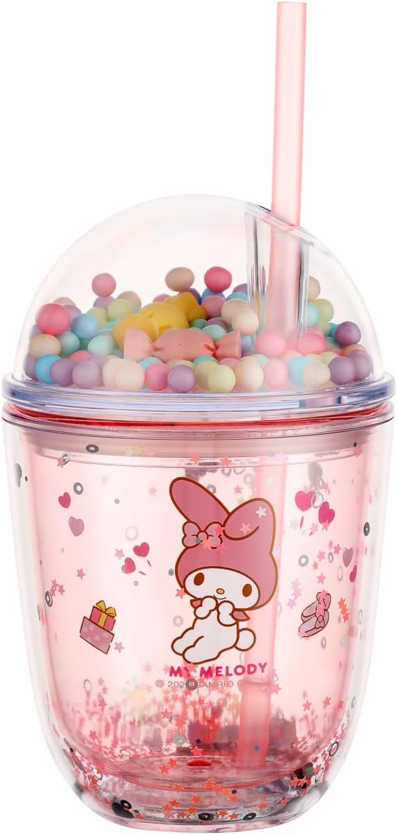 Alternative view of MINISO Lisanslı Boncuklu Kapaklı Pipetli Plastik Şişe (435ml) - Pembe