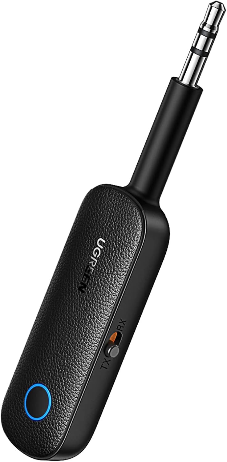 Bluetooth 5.0 Verici 3.5mm ve Dahili Mic Araç Mikrofon Bluetooth Adaptörü ile 2'si 1 Arada Alıcı Siyah