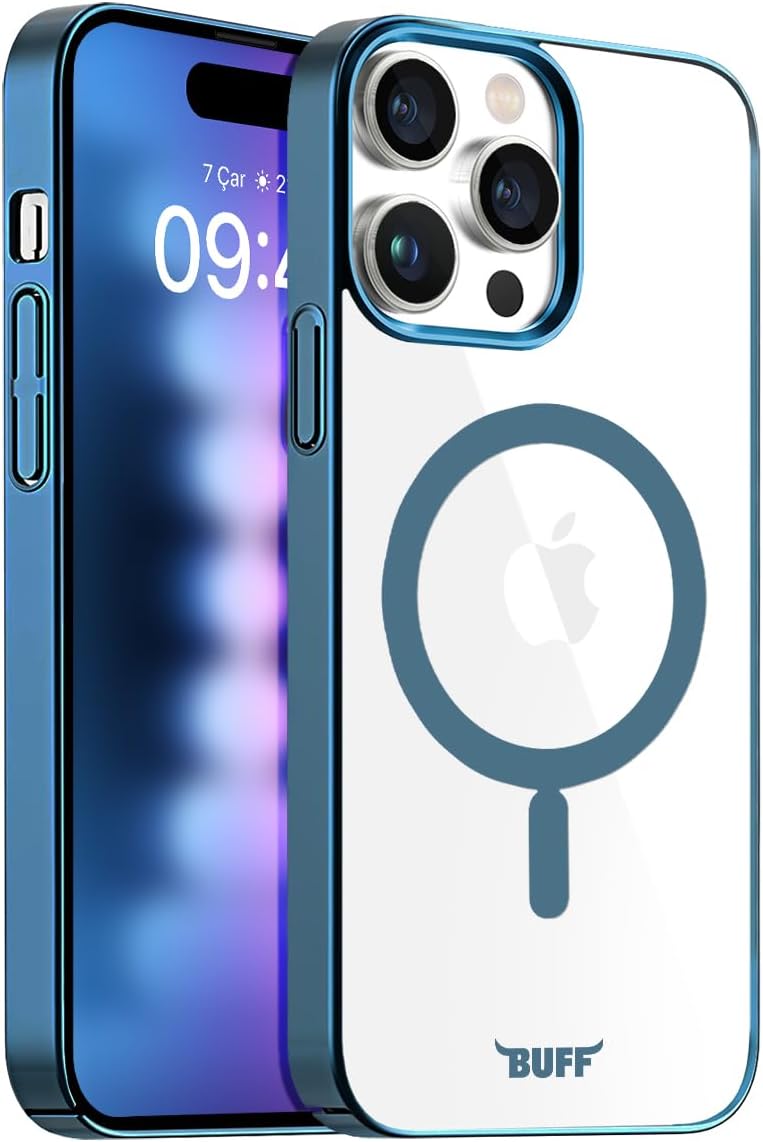 Alternative view of Buff 15 Pro Max ile Uyumlu MagSafe Uyumlu Slim Fit Kılıf Kablosuz Şarj Destekleyen Sararmaya Karşı Korumalı Kapak (Açık Mavi)