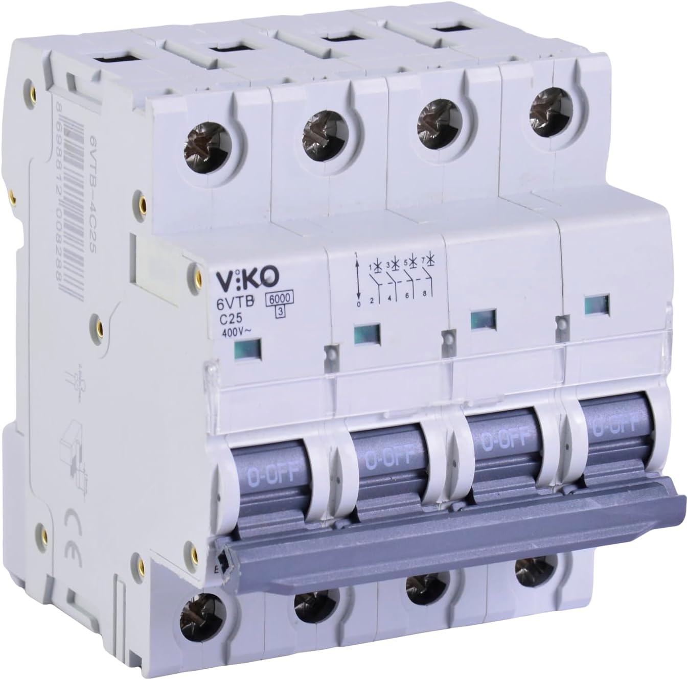 6VTB-4C25 Otomatik Sigorta 6kA C Tipi 4 Kutup 25A - Görsel 3