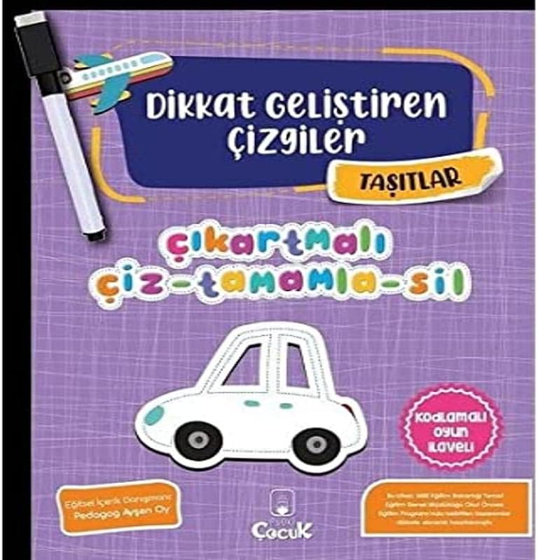 Taşıtlar - Dikkat Geliştiren Çizgiler: Çıkartmalı Çiz-Tamamla-Sil