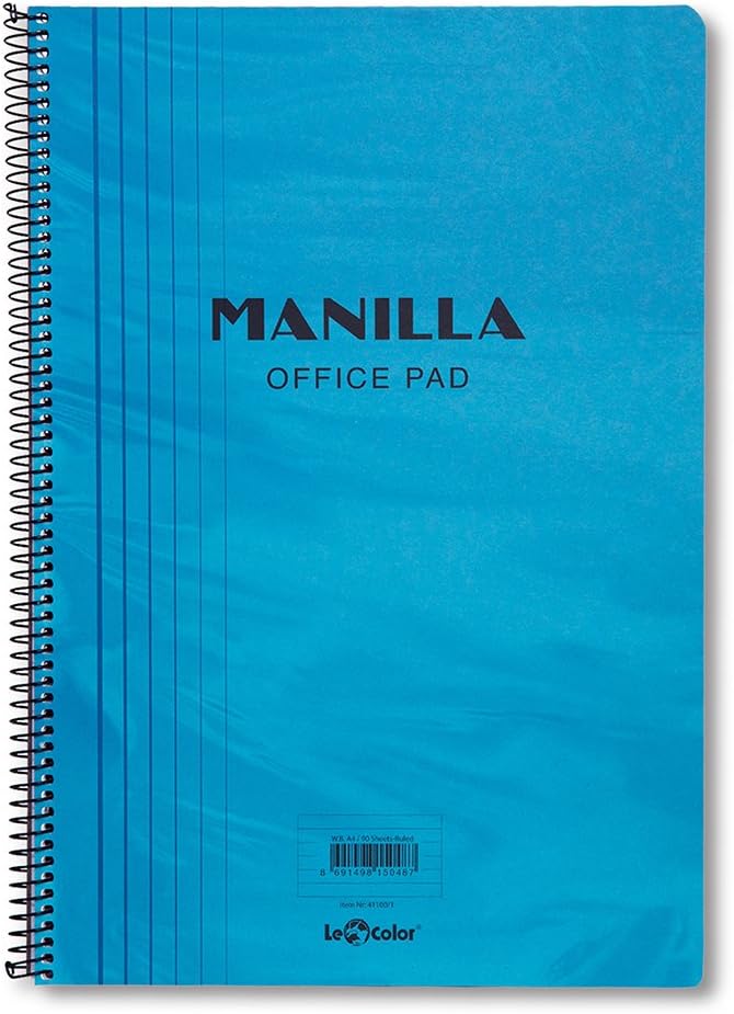 41100/1 Manila Notebook Yumuşak kapak, 1.hamur kağıt Spiralli, Mavi