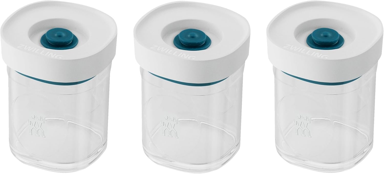 Fresh & Save Cube Vakumlu Saklama Kabı Set, XS, 3 Parça, Şeffaf Akdeniz Mavisi