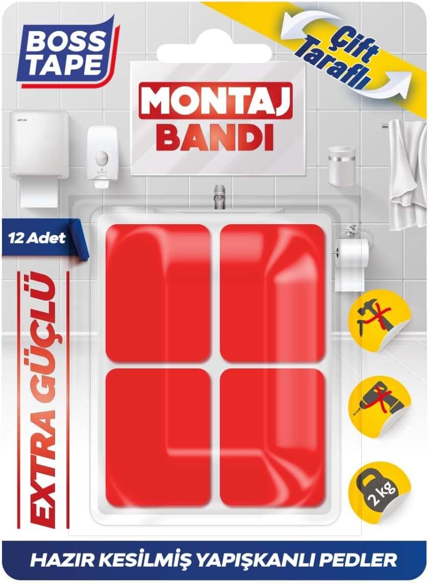 Tape Hazır Kesilmiş 12 Adet Çift Taraflı Montaj Bandı