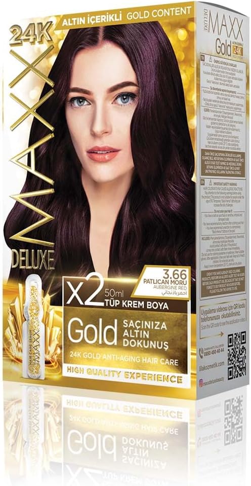 Alternative view of serisi 24K Altın Parçacıklı Serum ile 1 Kutu 2 x 50 ml ve Geliştiriciler Saç Boyası (PATLICAN MORU 3.66)