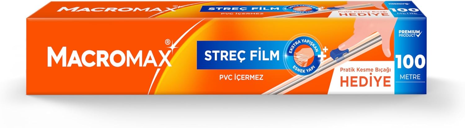 Streç Film 100 Metre, Pratik Kesme Bıçağı Hediyeli, Büyük Ekonomik Boy, PVC İçermez