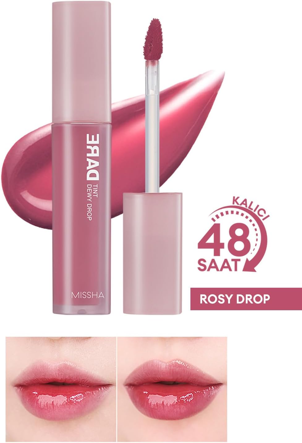Uzun Süre Kalıcı, Nemli Bitiş Sunan Parlak Tint Dare Tint Dewy Drop (Rosy Drop)