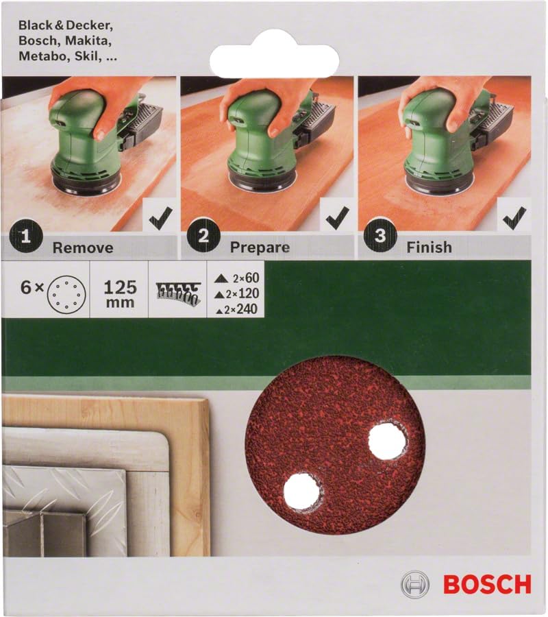 Professional Accessories Eksantirik Zımpara Kağıdı 6'lı Set, 125 Mm 60/120/240 Kum 8 Delik - Görsel 2