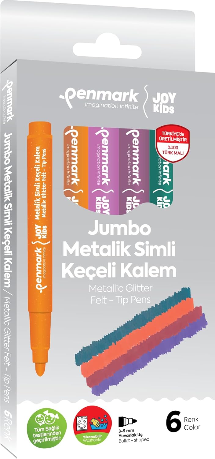 Penmark Süper Yıkanabilir Metalik Simli Jumbo Keçeli Kalem 6'lı