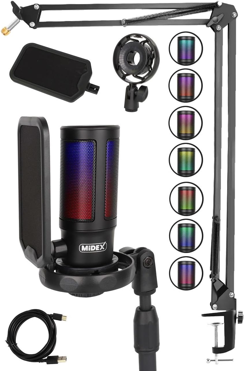 V6 RGB Set USB Oyuncu ve Yayıncı Mikrofonu Condenser Stüdyo (Kayıt Gaming Tiktok Twitch Canlı yayın Discord Youtube)
