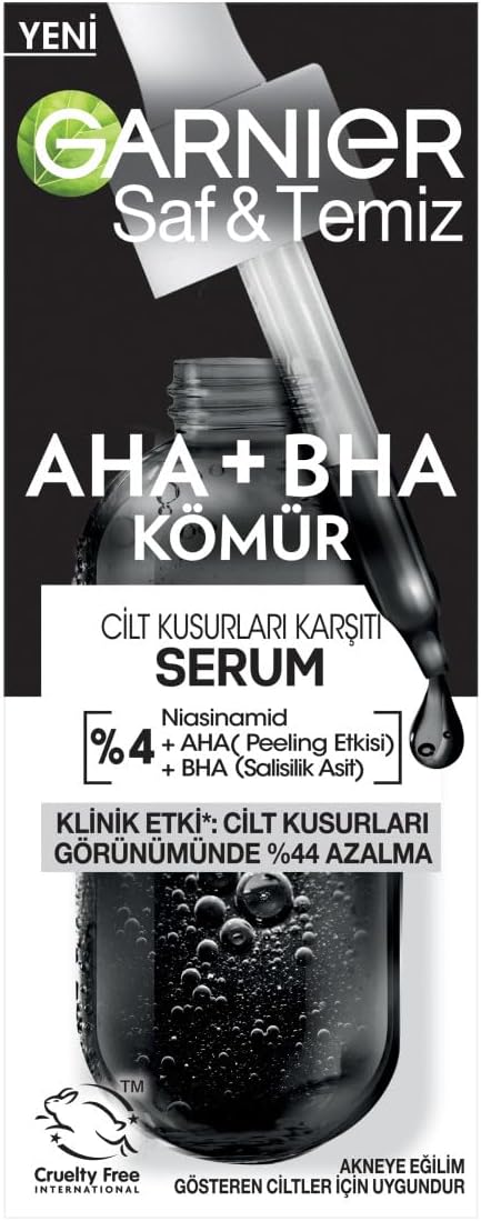 Aha+Bha Cilt Kusurları Karşıtı Siyah Serum %4 [Niasinamid+Peeling Etkili Aha+Bha] 30ml