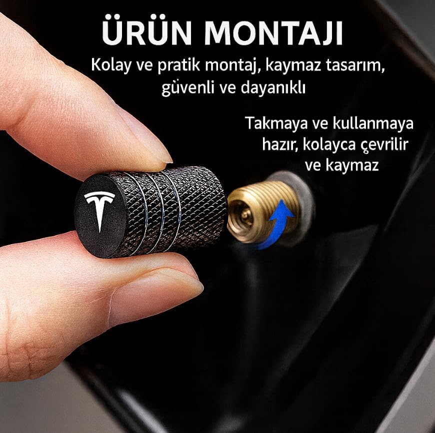 Tesla Model Y Juniper Uyumlu Alüminyum Sibop Kapak Seti (Gri Renk 4 Adet)