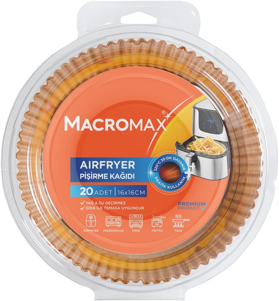 Alternative view of Macro Max Airfryer Pişirme Kağıdı 20 Adet, 16x16 cm, Yanmaz Yağ ve Su Geçirmez Hazne