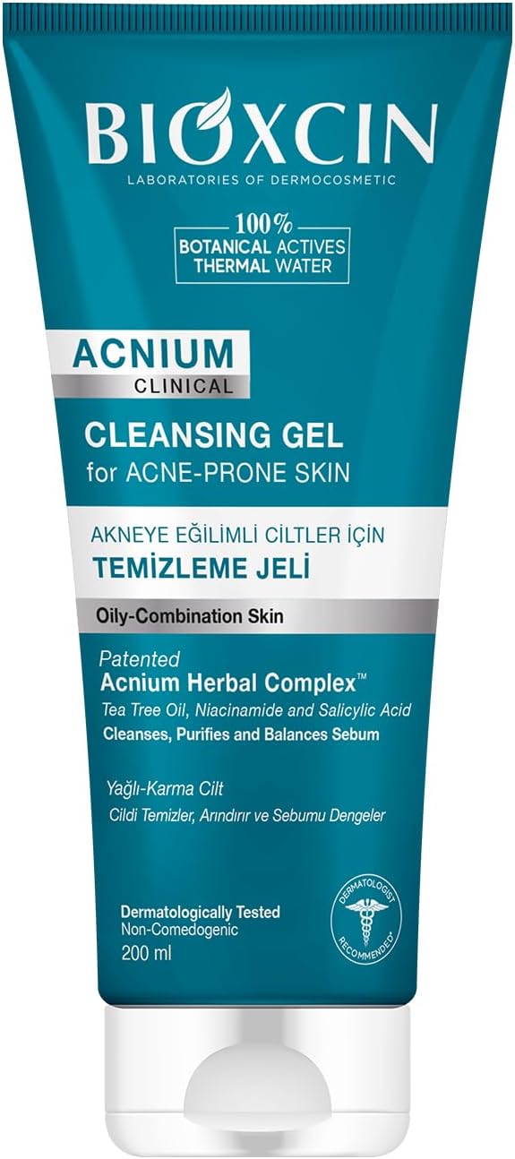 Acnium Sebum Dengeleyici Yüz Yıkama Jeli – Niasinamidli, Termal Sulu, Bitkisel Kompleksli, Akneye Eğilimli ve Yağlı Ciltler İçin, 200 ml