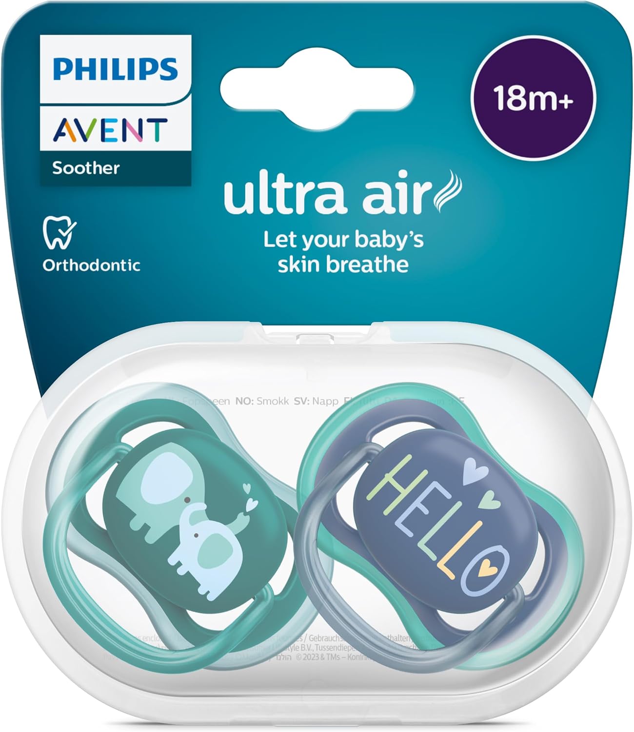 Ultra Air Emzik, 18 Ay+, Erkek Bebekler için, 2’li Paket, Ortodontik Silikon, Geniş Hava Delikli, Mikrodalga Sterilize Edilebilir, BPA İçermez, SCF349/18