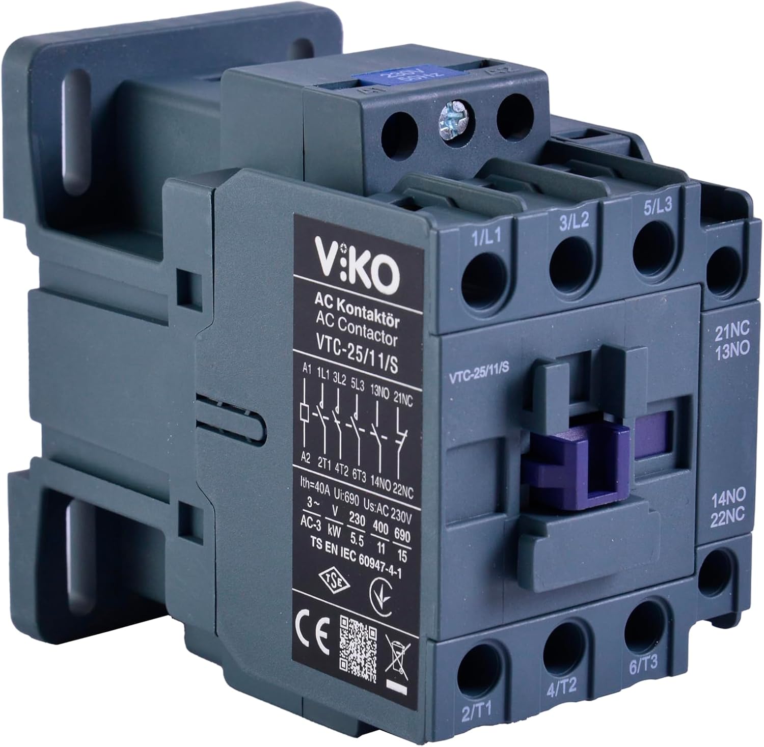 VTC-25/11/S Kontaktör 25A 1no+1nc 230V Bobinli - Görsel 3