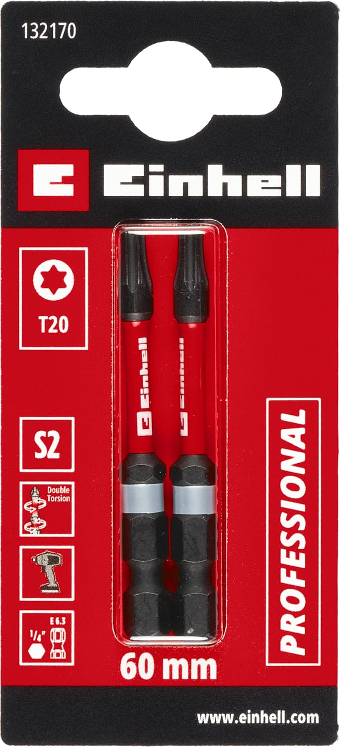 Orijinal Çift Torsiyonlu Darbeli Bit Seti, 2 Parça, 60 mm, T20 (S2 Çelik, Yüksek Dayanıklılık, Çift Torsiyon Etkisi, Kırmızı Renk Halkası, E 6.3 Sap) - 49132170 - Görsel 2