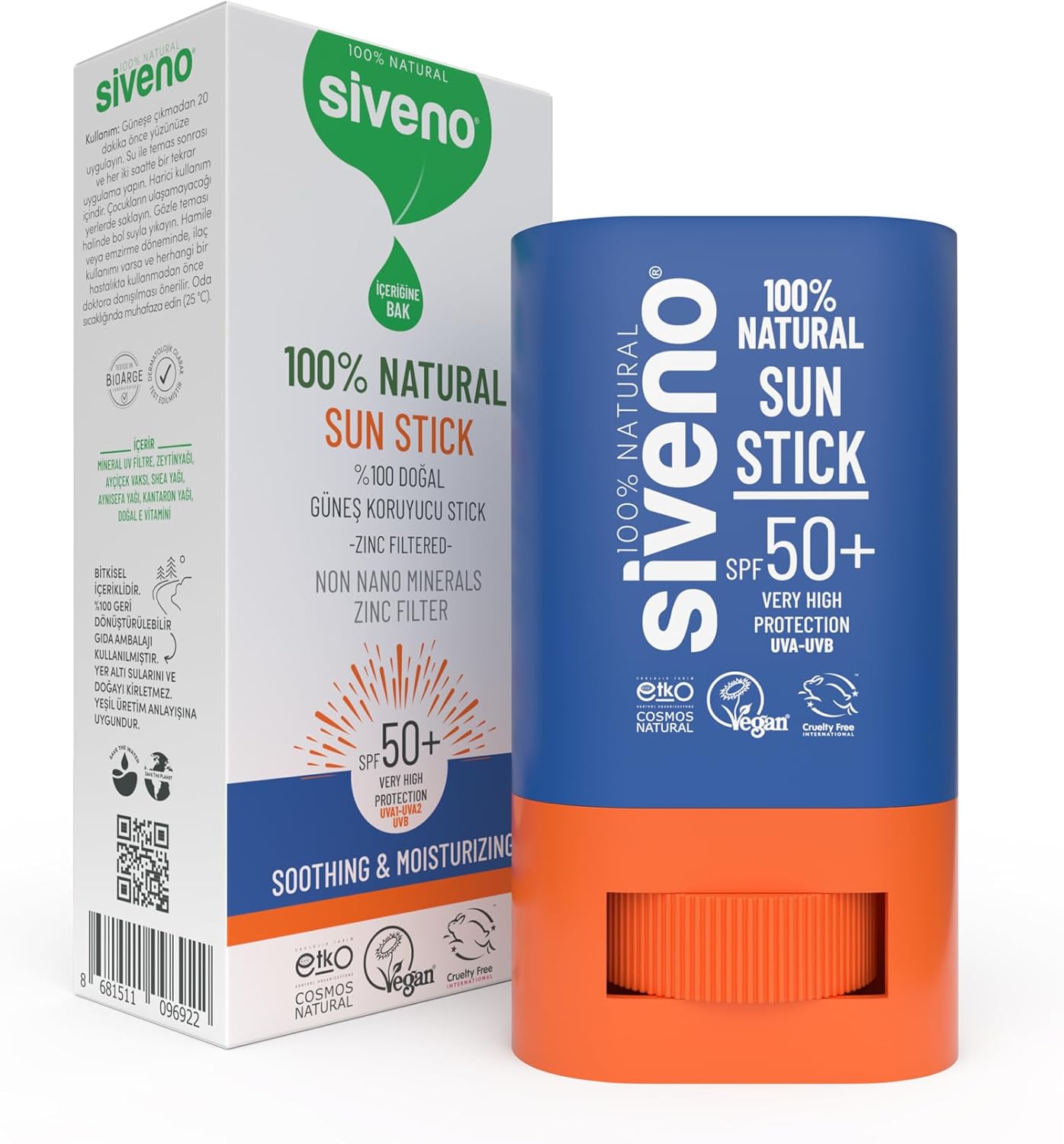 Alternative view of Siveno 100% Doğal Stick Güneş Koruyucu Mineral Filtreli Renkli Ton Eşitleyici Hassas UVA UVB SPF50+ 15 gr