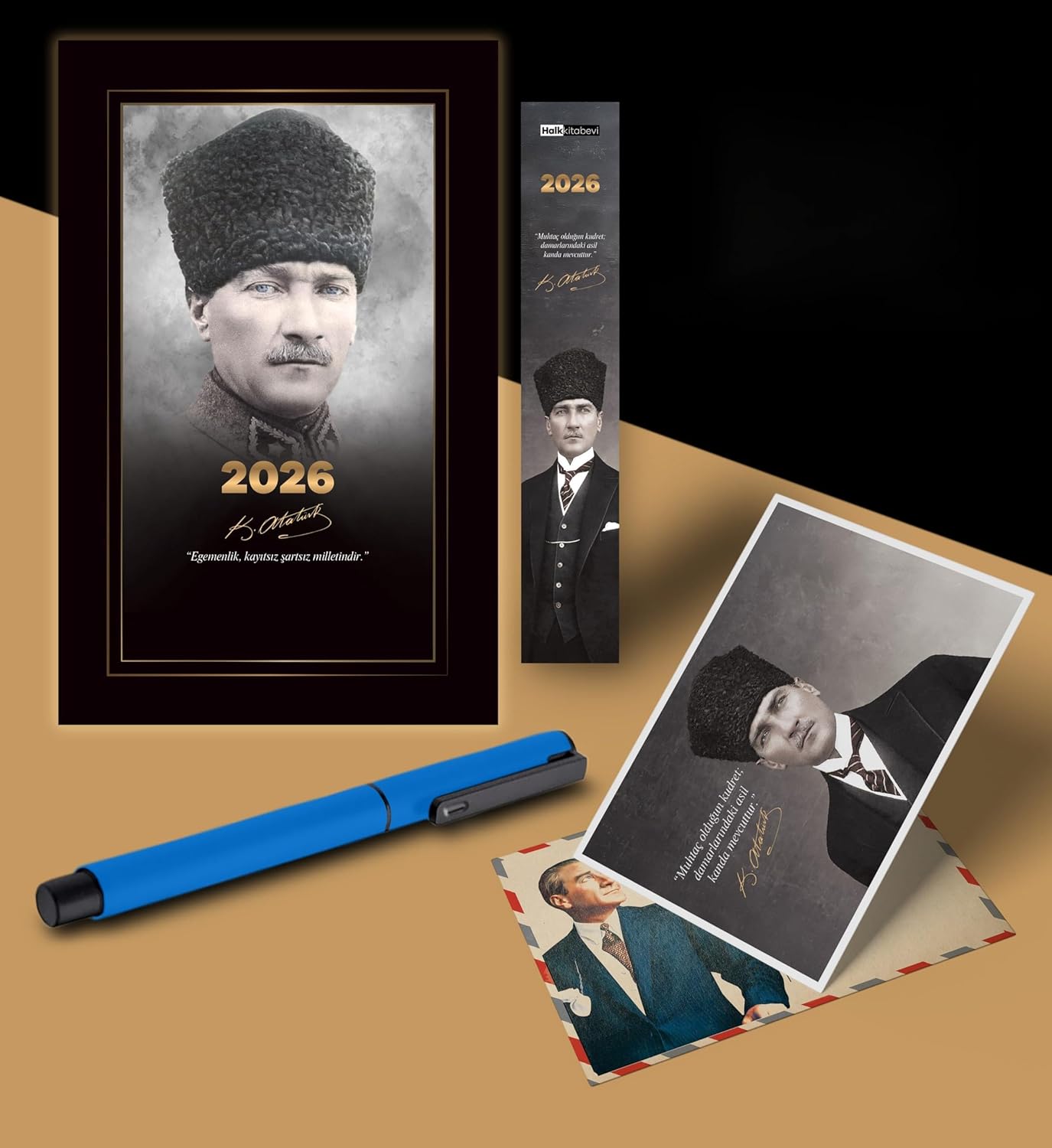 Alternative view of 2026 Komutan Atatürk Ajandası Ayraç Kartpostal Kalem - Mavi