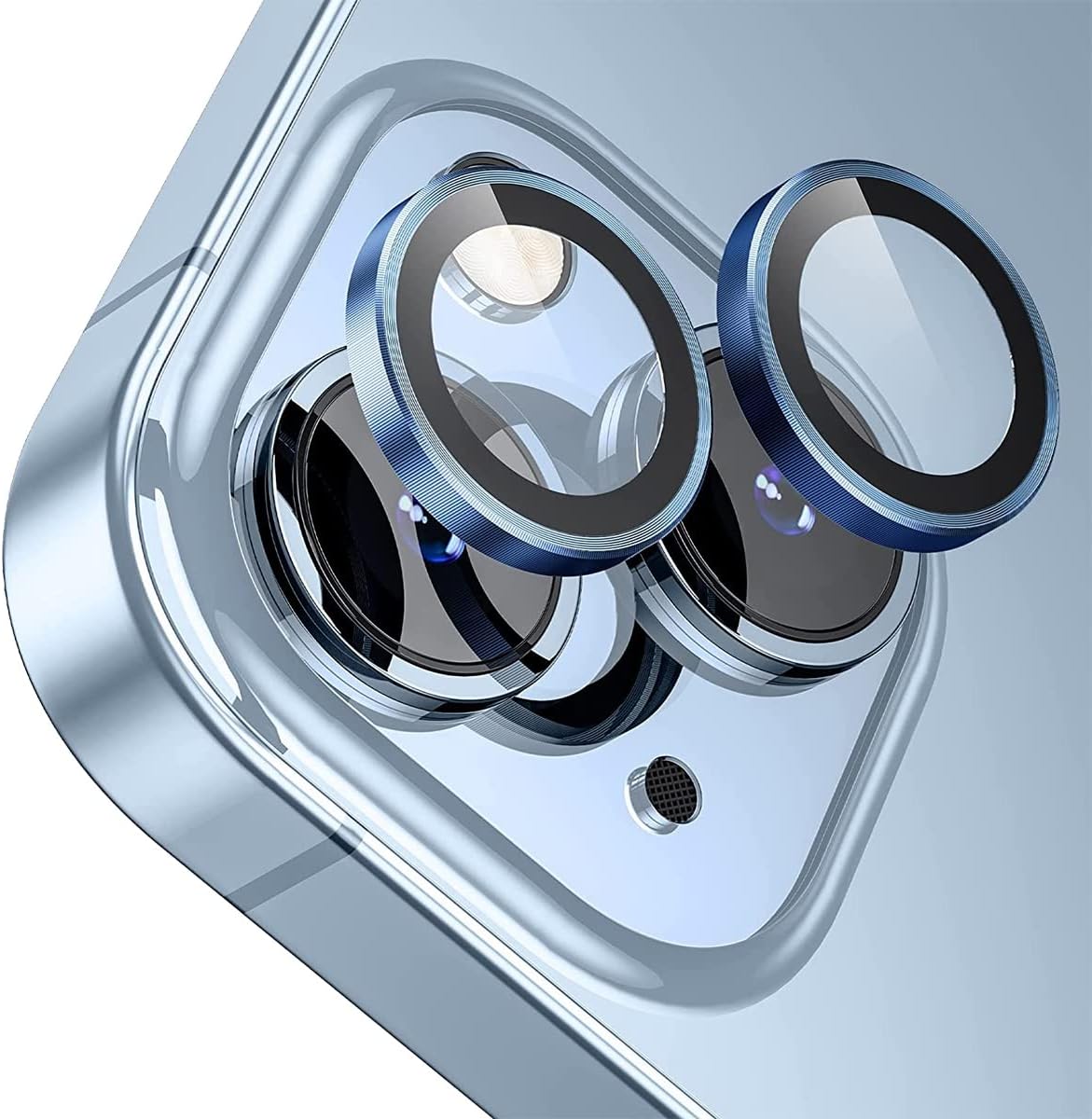 14/14 Plus, Safir Cam Kamera Metal Lens Koruyucu, BLLK, Koyu Mavi